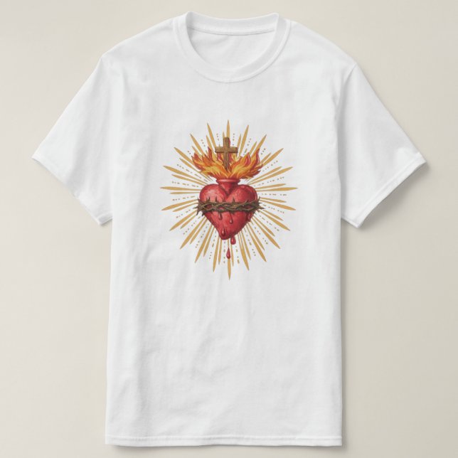 Katolska traditionella kläder med Jesu heliga hjär T Shirt (Design framsida)