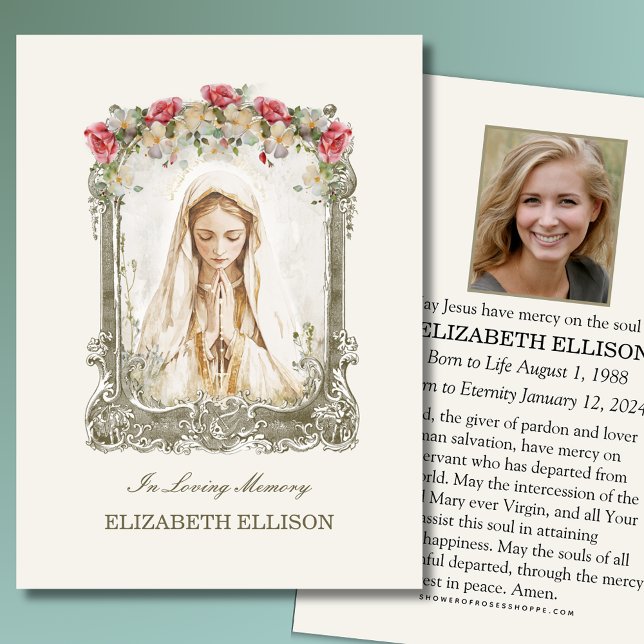 Katolskt begravningskort Mary Prayer Card Visitkort (Skapare uppladdad)