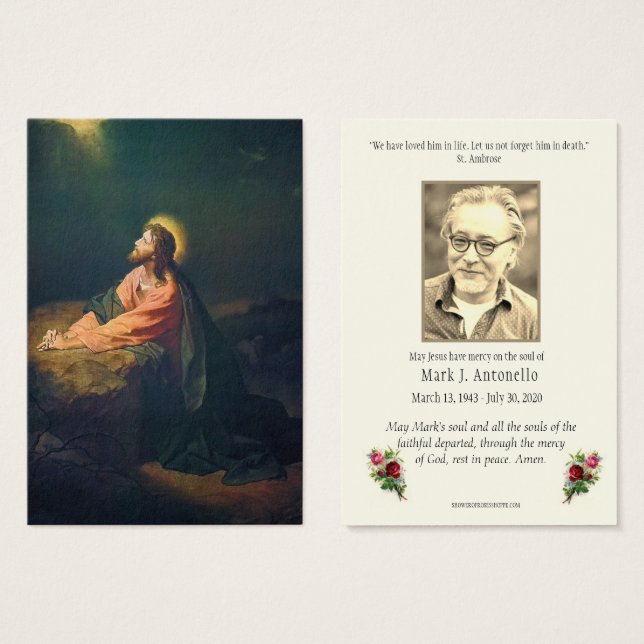 Katolskt begravningstal Jesus Heliga Card Visitkort (Framsida & baksida)