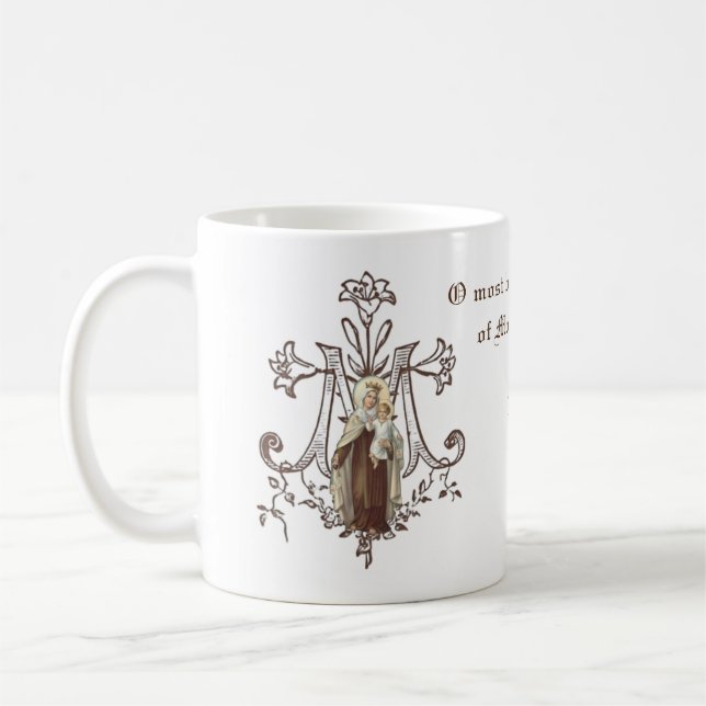Katolskt berget Carmel Virgin Mary Jesus Kaffemugg (Vänster)