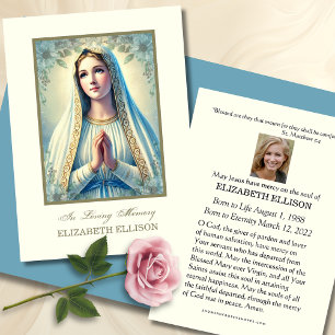 Katolskt Bladat Mary Blommigt Funeral Prayer Card Visitkort