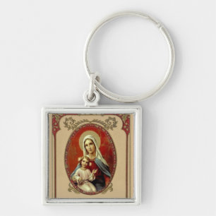 Katolskt blended Virgin Mary Baby Jesus Fyrkantig Silverfärgad Nyckelring