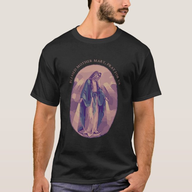 Katolskt blint Junggin Mary Pray for US Quote T Shirt (Framsida)