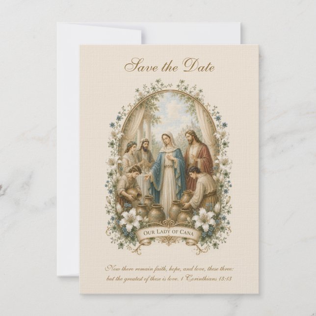 Katolskt bröllop Cana Save the Date Spara Datumet (Framsida)