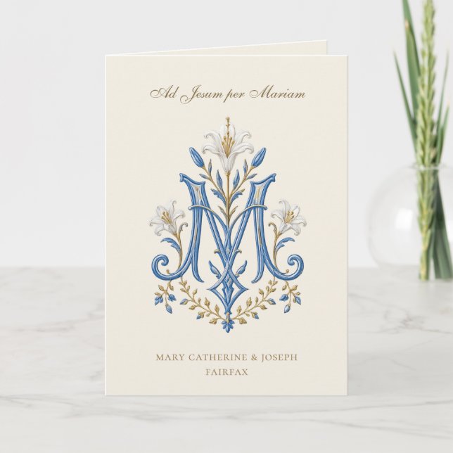 Katolskt bröllop Marian blomster monogram Tack Kort (Framsida)