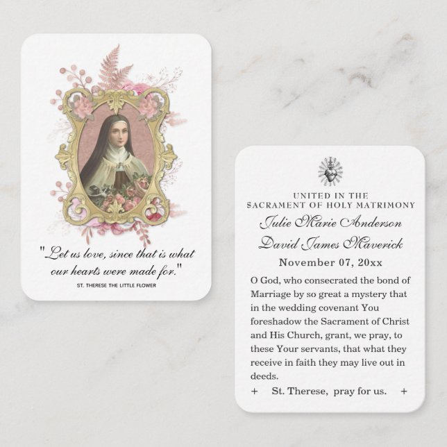 Katolskt bröllop till förmån för St. Therese Vinta Visitkort (Fram/baksida)