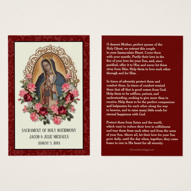 Katolskt bröllopsfavorit Heligt kort Guadalupe (Framsida & baksida)