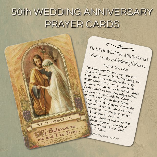 Katolskt bröllopsjubileumgåva Heligt kort (50th Catholic Wedding Anniversary Prayer Cards )