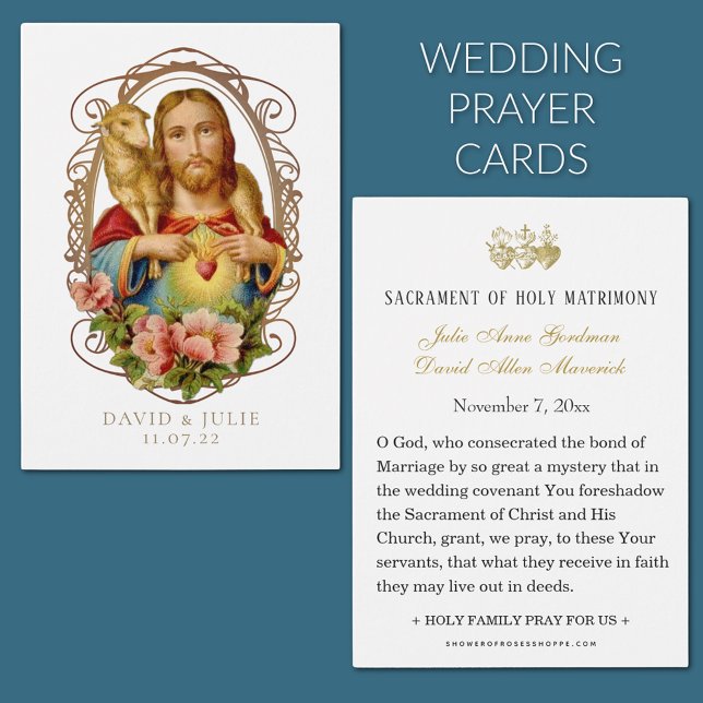 Katolskt bröllopskort med Jesus som gode herde Visitkort (Jesus the Good Shepherd Catholic Wedding Prayer Cards)