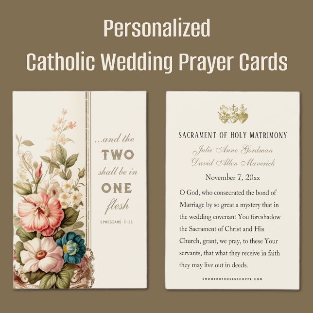 Katolskt bröllopskort med skriftställe och bön visitkort (Easy to Personalize Catholic Wedding Prayer Cards)