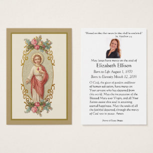 Katolskt Helig Heart Jesus begravningskort Visitkort