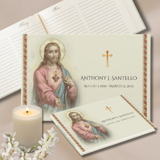 Katolskt Helig Heart Jesus begravningsminnesmärke Gästböcker