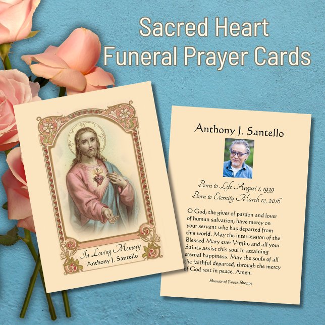 Katolskt Heliga för minnesbön Placeringskort (Traditional Catholic Sacred Heart of Jesus Funeral Prayer Cards)