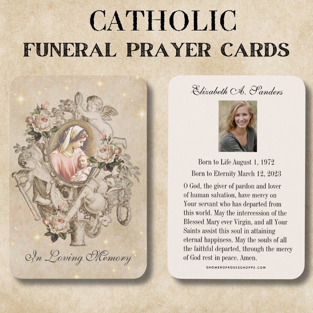 Katolskt Heliga för minnesbön Visitkort (Traditional Catholic Vintage Funeral Memorial Prayer Cards)
