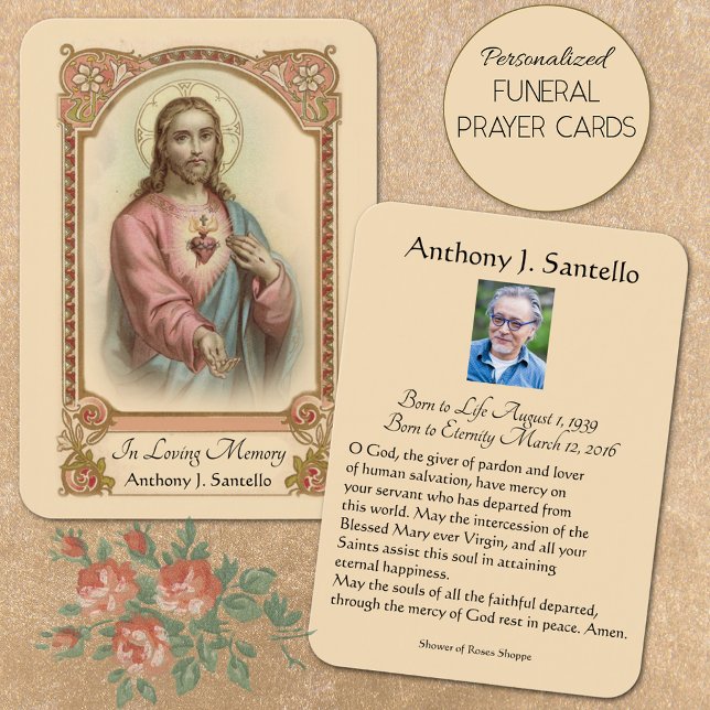 Katolskt Heliga för minnesbön Visitkort (Personalize Catholic Funeral Prayer card of the Sacred Heart of Jesus)