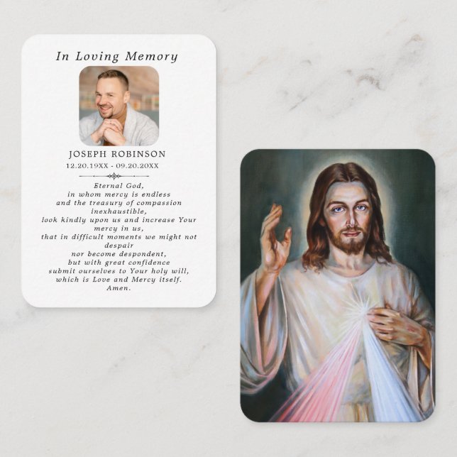 Katolskt Jesus Divine Mercy Funeral Prayer-kort Visitkort (Fram/baksida)