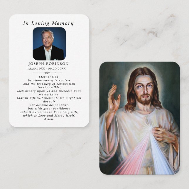 Katolskt Jesus Divine Mercy Funeral Prayer-kort Visitkort (Fram/baksida)