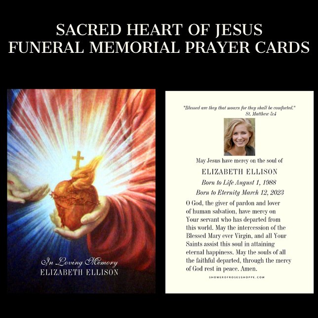 Katolskt Jesus Funeral Memorial Prayer-kort Visitkort (CATHOLIIC FUNERAL MEMORIAL PRAYER CARDS WITH THE SACRED HEART OF JESUS. )