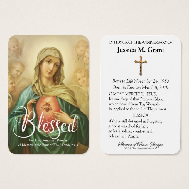 Katolskt jungfru Mary-årsdag Död en Visitkort (Framsida & baksida)