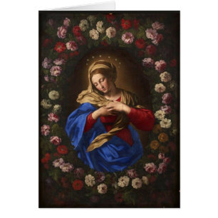 Katolskt jungfru Mary Religiösa Garland Rosor Hälsningskort