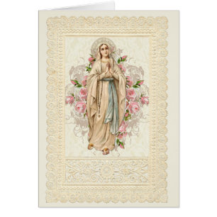 Katolskt jungfru Mary Rosary Blommigt Snöre Hälsningskort