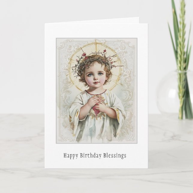 Katolskt Junggin Mary Blommigt Birthday Card Kort (Framsida)