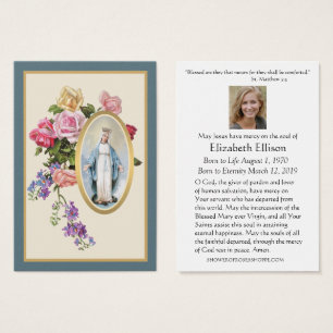 Katolskt Junggin Mary Blommigt Funeral Prayer Card Visitkort