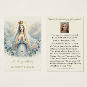 Katolskt Junggin Mary Fatima Funeral Prayer Card Visitkort
