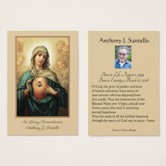 Katolskt Junggin Mary Funeral Prayer Heliga Card Visitkort (Framsida & baksida)