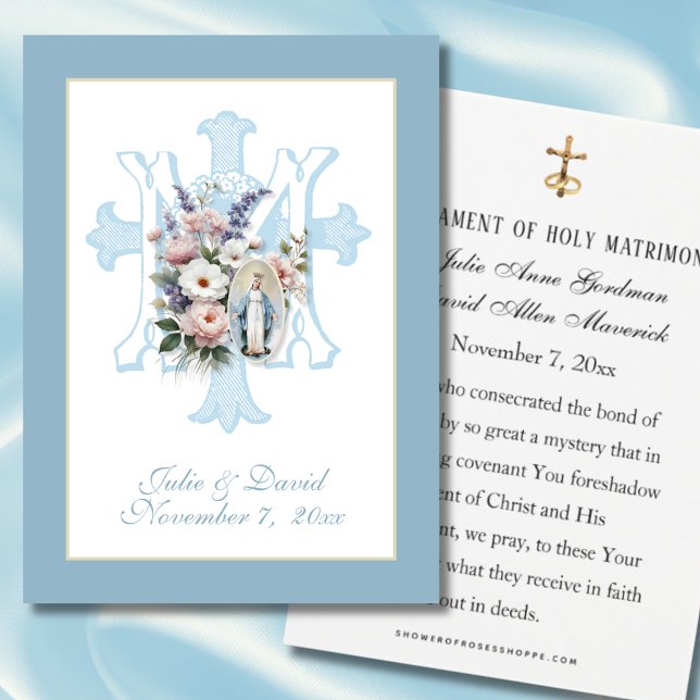 Katolskt junggin Mary Wedding Favor Prayer Visitkort (Skapare uppladdad)