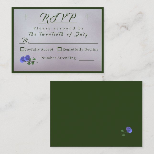 Katolskt Misty Mauve och Grönt Responskort Card Tilläggskort (Fram/baksida)