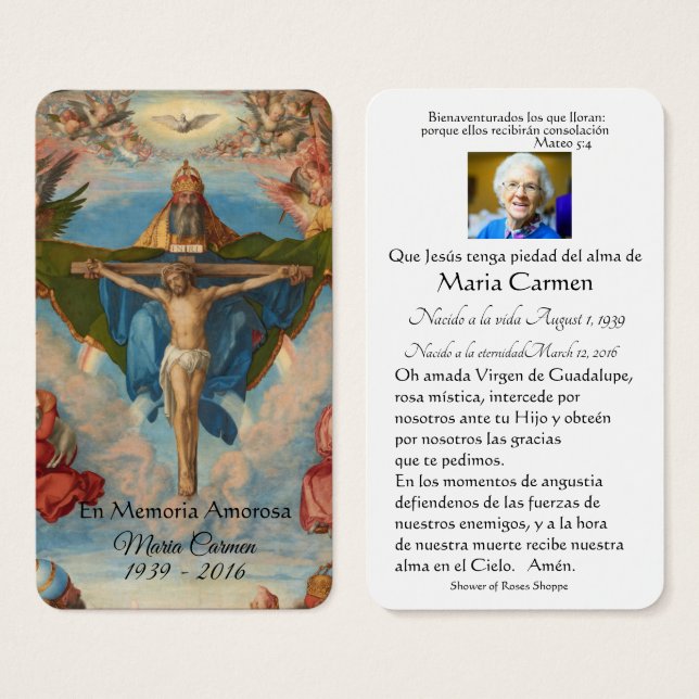 Katolskt spanskt jefolskt minneskort - Heliga Visitkort (Framsida & baksida)