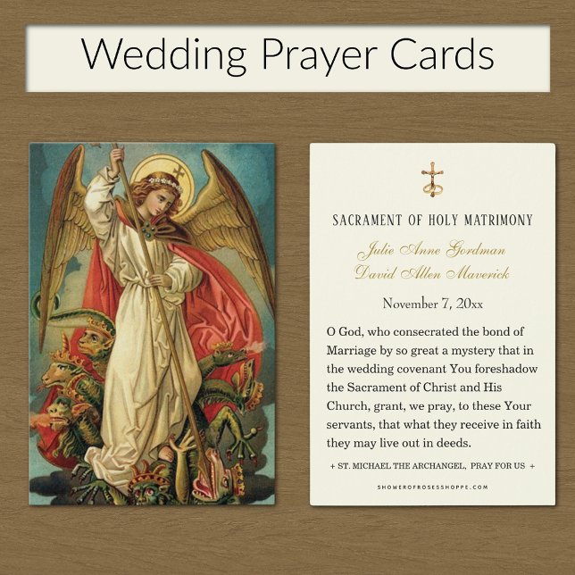 Katolskt St. Michael Archangel Bröllop Heliga Card Visitkort (St. Michael the Archangel Catholic Wedding Prayer Cards )