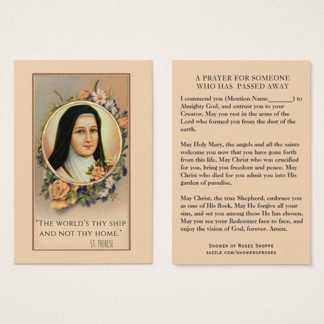 Katolskt St. Therese Sympathy Prayer Heliga Card Visitkort (Framsida & baksida)