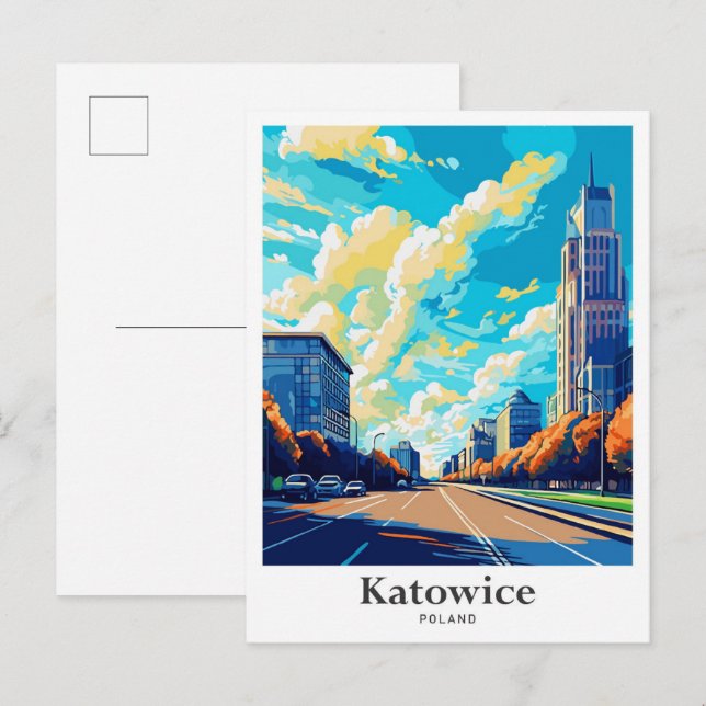 Katowice Poland Travel Potrait Illustration Vykort (Fram/baksida)