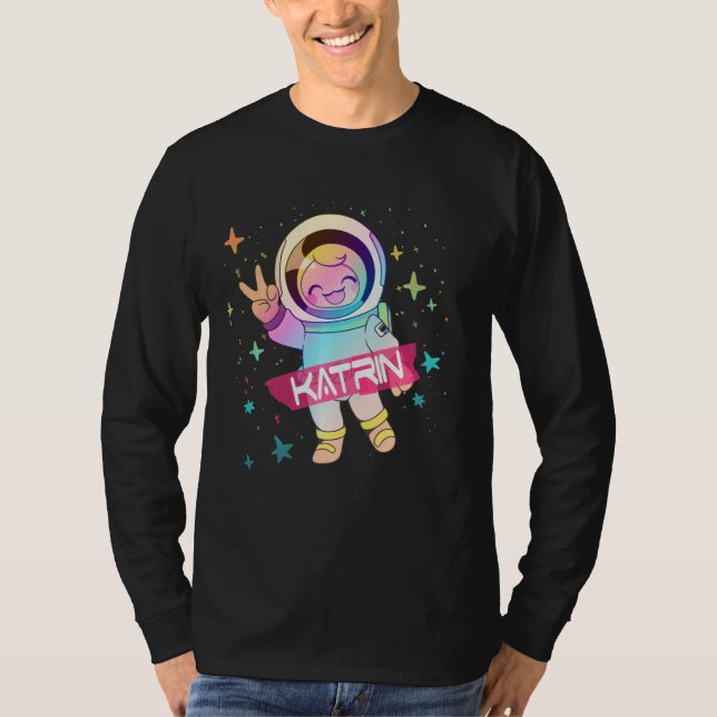 KATRIN - Underbart flicka namn med söt astronaut T Shirt (Framsida)