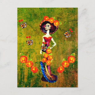 Katrina W/Hat, Orange Flowers & Blue Guld Ruffles Vykort
