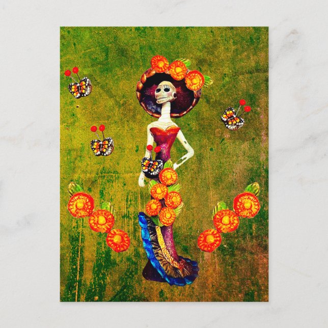 Katrina W/Hat, Orange Flowers & Blue Guld Ruffles Vykort (Framsida)