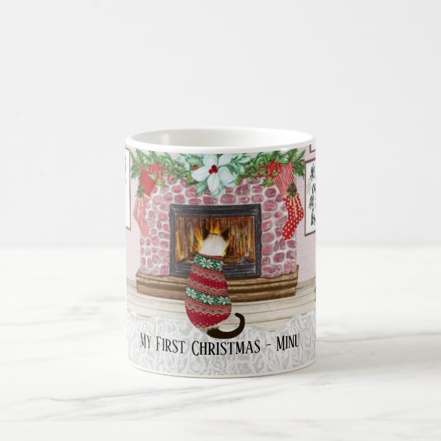 Kats första personlig i julklapp kaffemugg (Center)