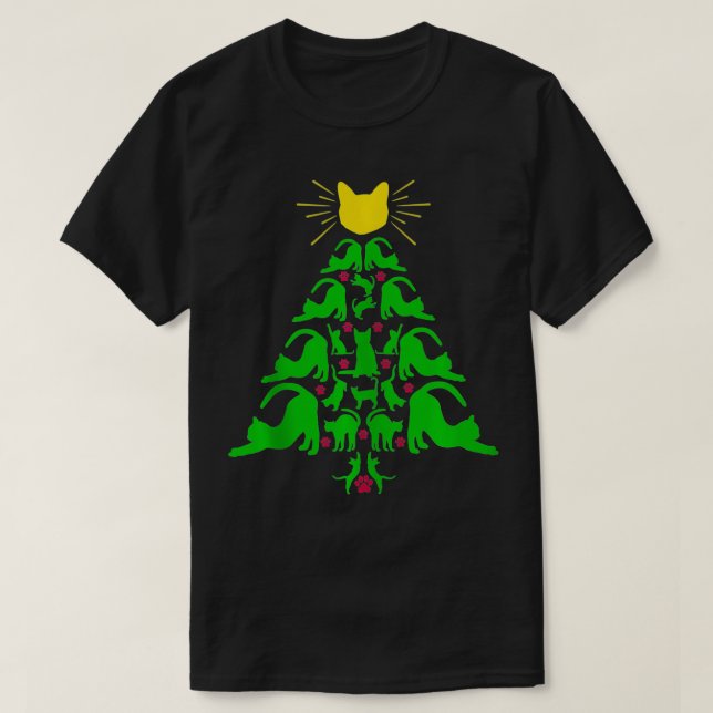 Kats julfinny Julgran Meowy Cat Kärlek T Shirt (Design framsida)