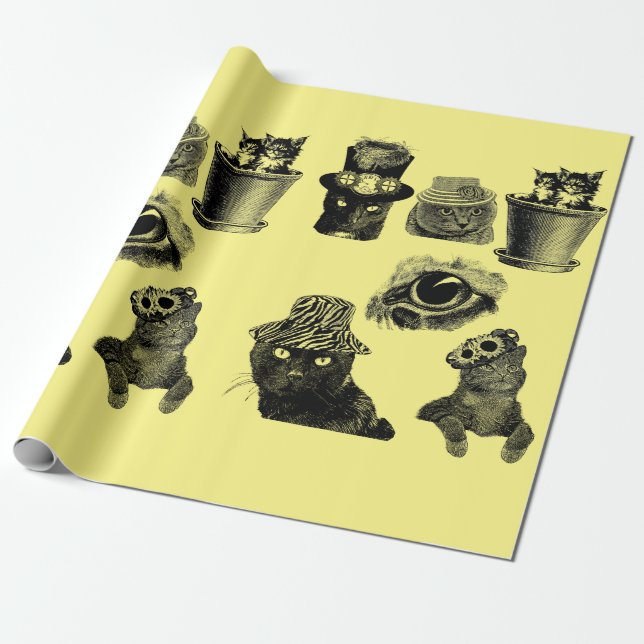 Kats Kittens Pets Art Ilustrations Presentpapper (Utrullad)