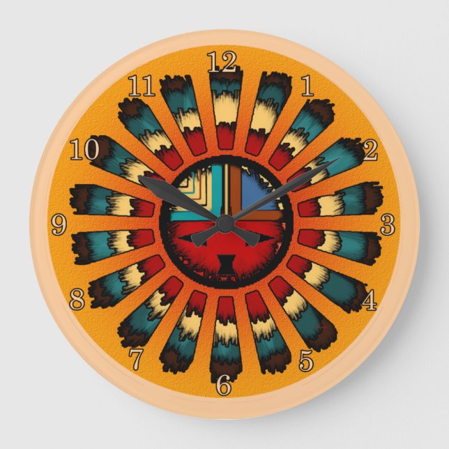 Katsina (Kachina) befjädrat solansikte Stor Klocka (Framsida)
