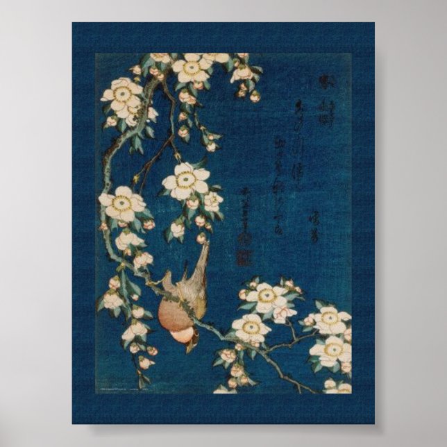 Katsushika Hokusai 葛 飾 北 斎 Goldfinch och Cherry Tr Poster (Framsidan)