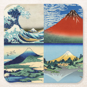 Katsushika Hokusai - 36 vyer av berget Fuji Underlägg Papper Kvadrat