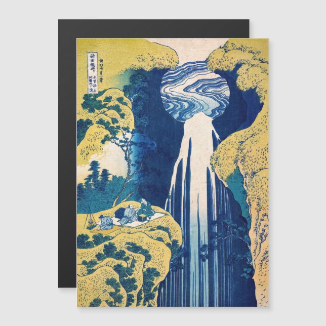 Katsushika Hokusai - Amida Falls Magnetiskt kort (Fram/baksida)