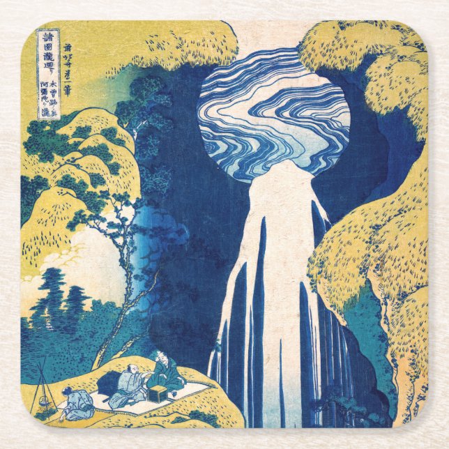 Katsushika Hokusai - Amida Falls Underlägg Papper Kvadrat (Framsidan)