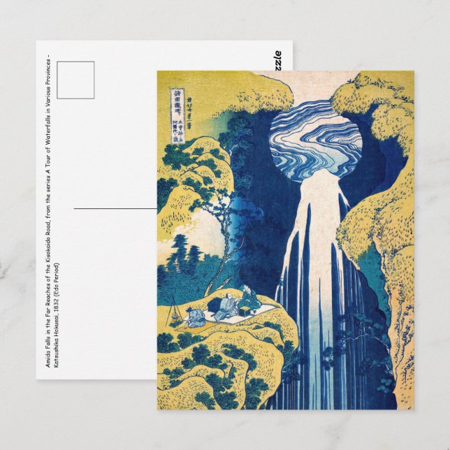 Katsushika Hokusai - Amida Falls Vykort (Fram/baksida)
