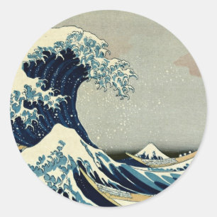 Katsushika Hokusai är Underbara vågen av Kanagawa Runt Klistermärke