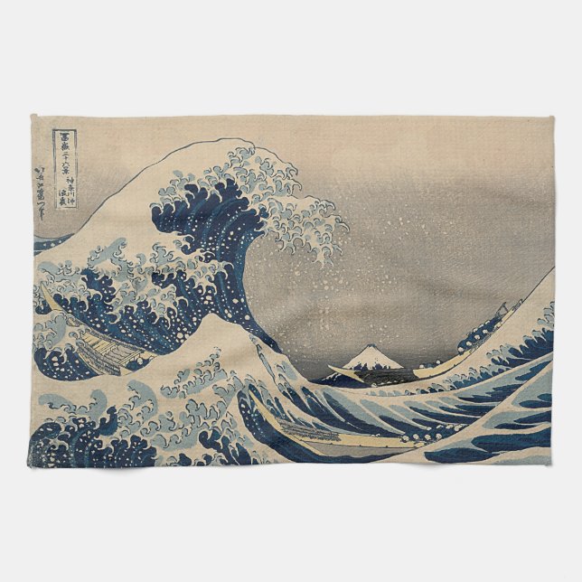 Katsushika Hokusai. Den Underbara vågen av Kanagaw Kökshandduk (Horisontell)