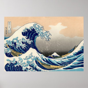 KATSUSHIKA HOKUSAI - Den underbara vågen utanför K Poster